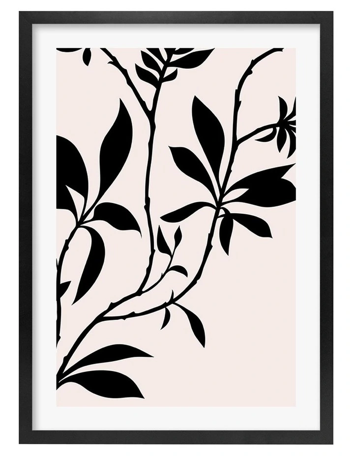 Australian Made Silhouette Branch Leaves Day Art Print A3 in Black Frame image 1