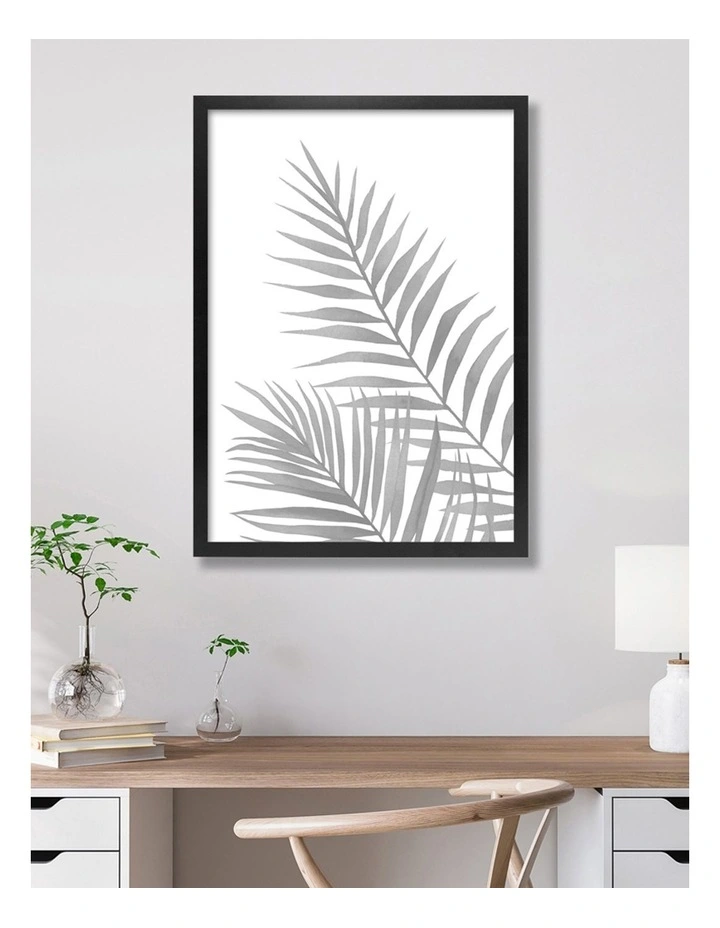 Australian Made Watercolour Palm Leaves Black Art Print A3 in Black Frame image 2