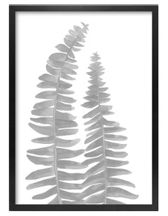 Australian Made Watercolour Fern Leaves Black Art Print A3 in Black Frame No Border