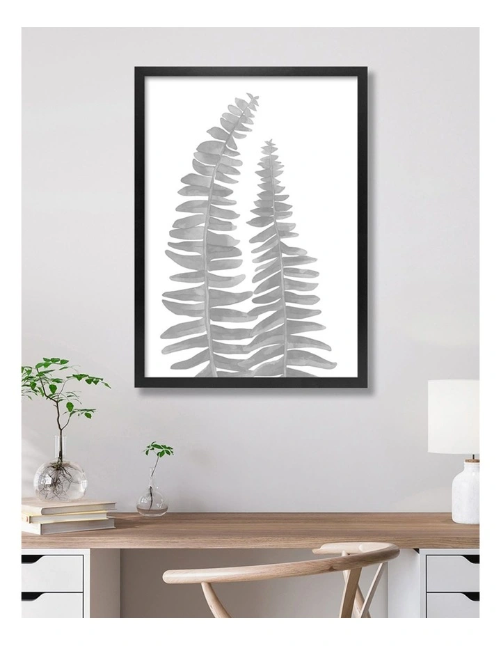 Australian Made Watercolour Fern Leaves Black Art Print A3 in Black Frame No Border image 2