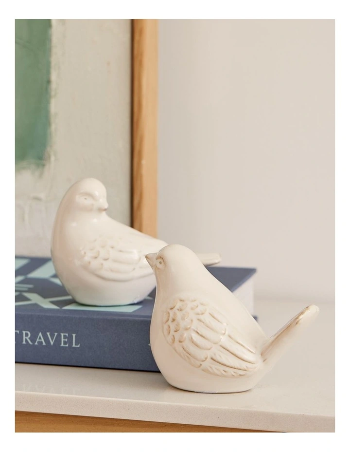 Swallow Ceramic Bird Set 2 13.7x9.5cm in Cream image 2
