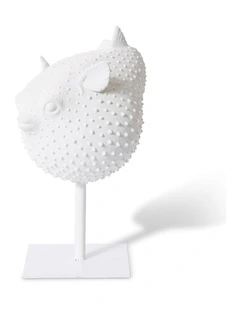 Blowfish Sculpture on Stand 46cm in White
