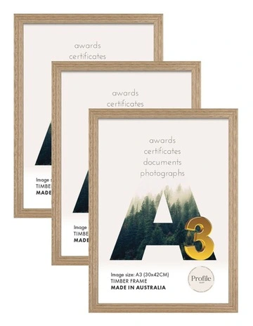 Australian Made Timber Certificate Photo Frame A3 (3 Pack) in Vic Ash