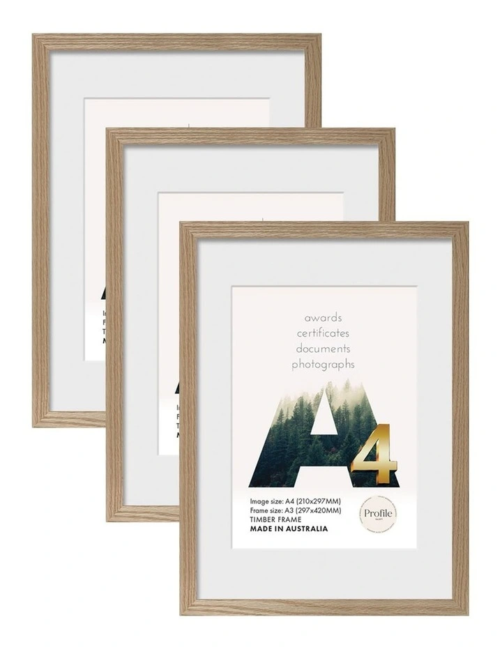 Australian Made Timber Certificate Photo Frame A3/A4 (3 Pack) in Natural Oak image 1