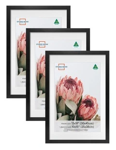 Australian Made Timber Photo Frame 12x18/10x15 (3 Pack) in Black