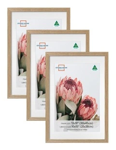 Australian Made Timber Photo Frame 12x18/10x15 (3 Pack) in Natural Oak