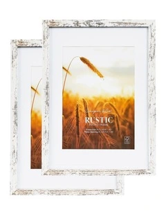 29.7cmx42 Matt to 21x29.7cm Rustic Wooden Photo Frame x2 in White