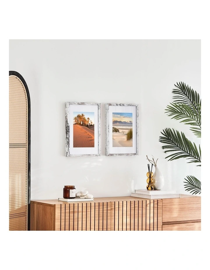 29.7cmx42 Matt to 21x29.7cm Rustic Wooden Photo Frame x2 in White image 2