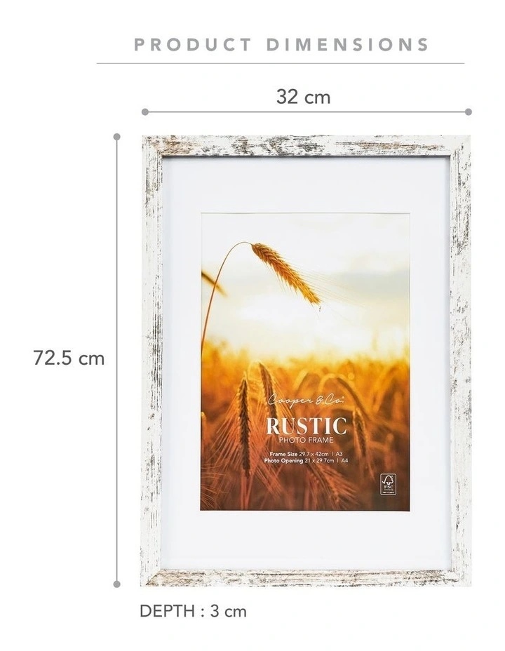 29.7cmx42 Matt to 21x29.7cm Rustic Wooden Photo Frame x2 in White image 3