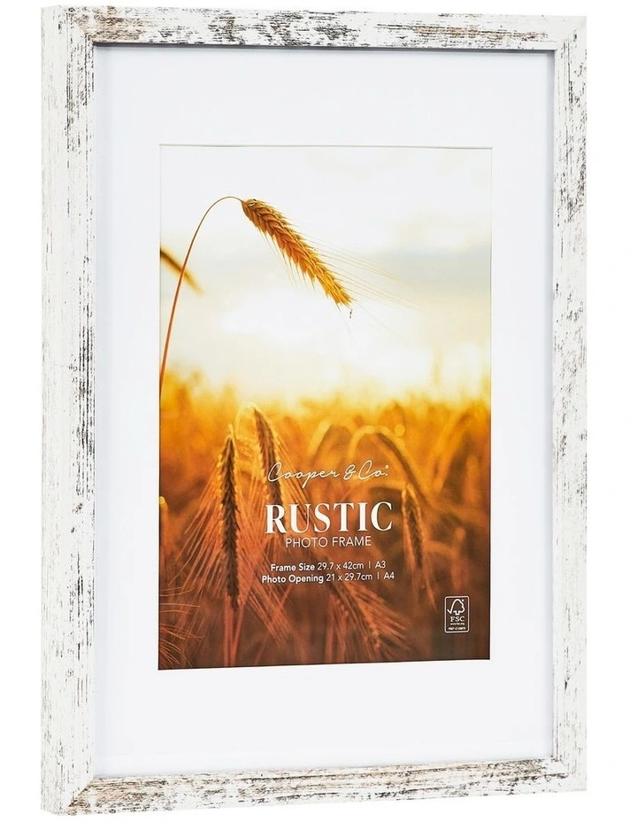 29.7cmx42 Matt to 21x29.7cm Rustic Wooden Photo Frame x2 in White image 5