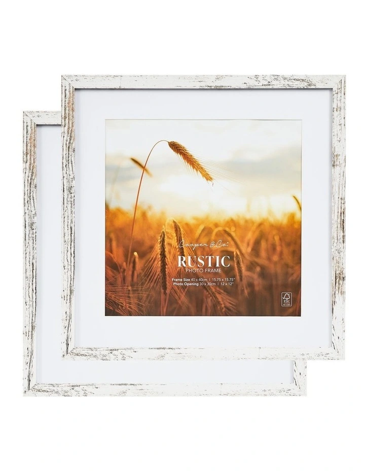 40x40cm Matt to 30x30cm Rustic Wooden Photo Frame in White image 1