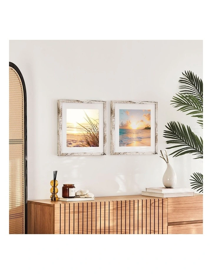 40x40cm Matt to 30x30cm Rustic Wooden Photo Frame in White image 2