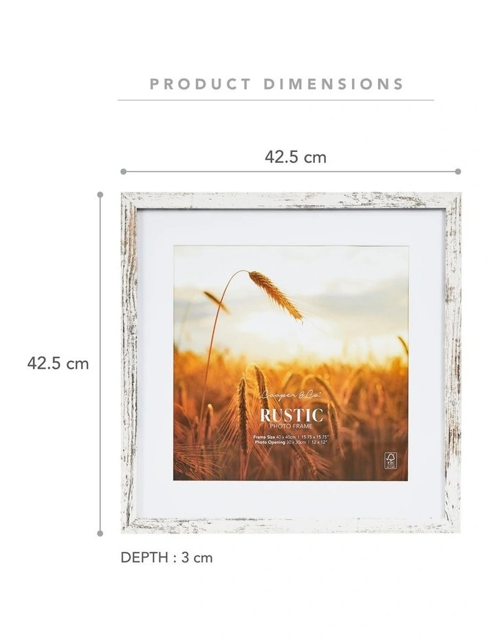 40x40cm Matt to 30x30cm Rustic Wooden Photo Frame in White image 3