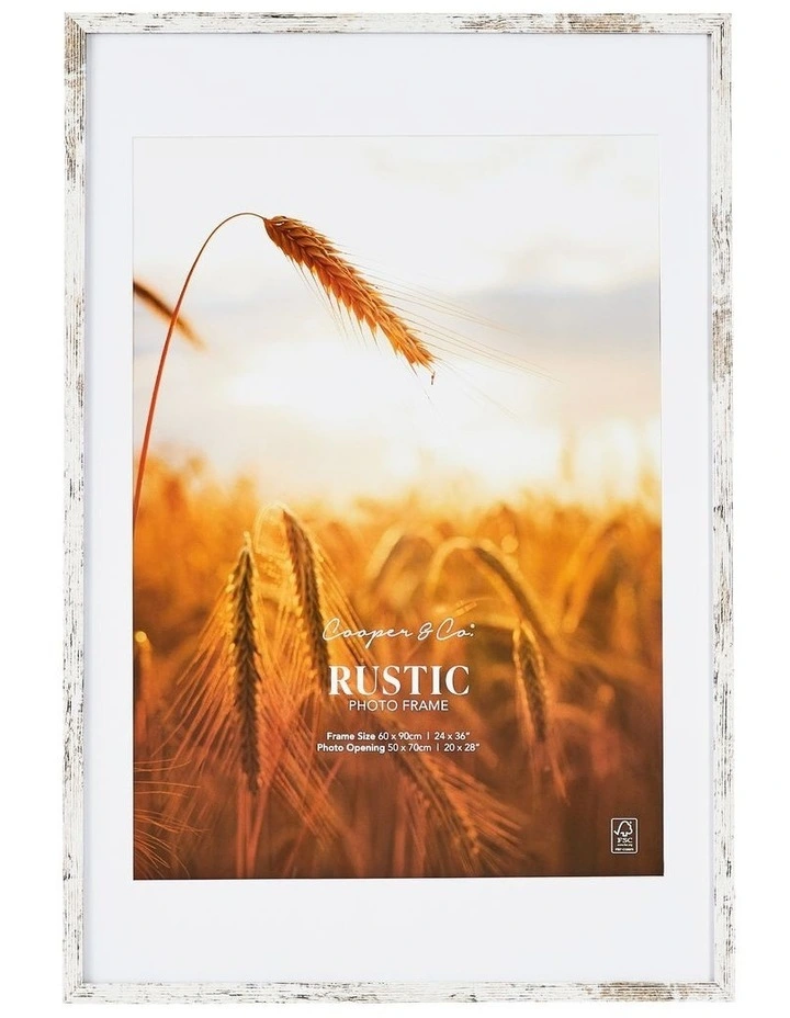 60x90cm Matt to 50x70cm Rustic Wooden Photo Frame in White image 1