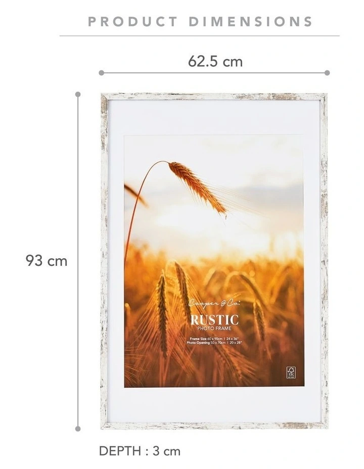 60x90cm Matt to 50x70cm Rustic Wooden Photo Frame in White image 3