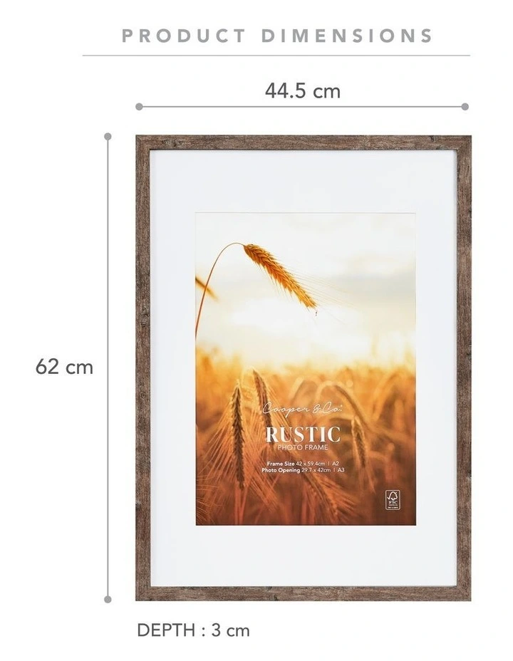 42x59.4cm Matt to 29.7x42cm Rustic Wooden Photo Frame in Natural image 3