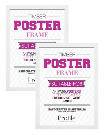 Australian Made Timber Poster Frame A2 2 Pack in White