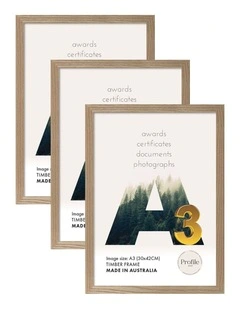 Australian Made Timber Certificate Photo Frame A3 (3 Pack) in Natural Oak