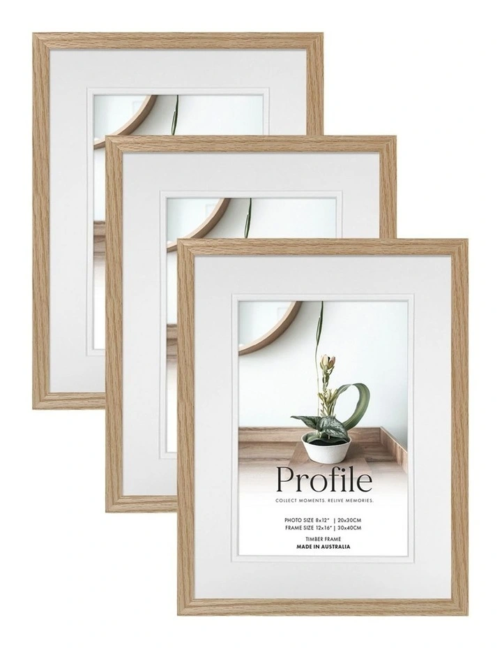 Australian Made Timber Photo Frame 12x16/8x12 3 Pack in Natural Oak image 1