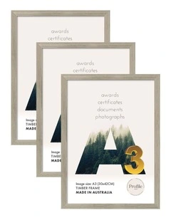 Australian Made Timber Certificate Photo Frame A3 3 Pack in Stone Ash