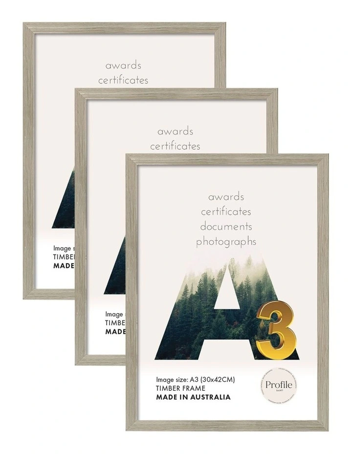 Australian Made Timber Certificate Photo Frame A3 3 Pack in Stone Ash image 1