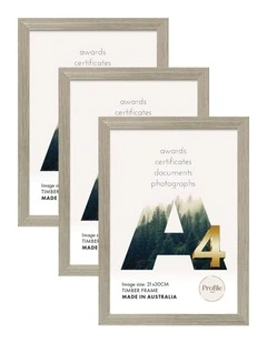 Australian Made Timber Certificate Photo Frame A4 3 Pack in Stone Ash