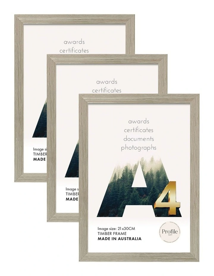 Australian Made Timber Certificate Photo Frame A4 3 Pack in Stone Ash image 1