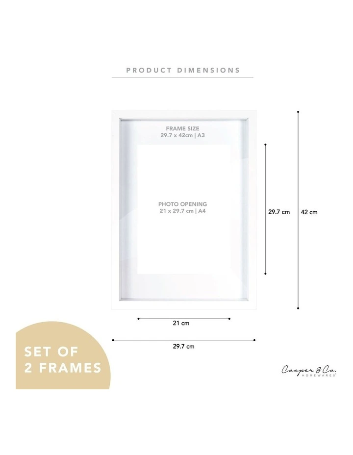 Cooper & Co Set of 2 A3 Mat to A4 Shadow Box Photo Frames in White MYER
