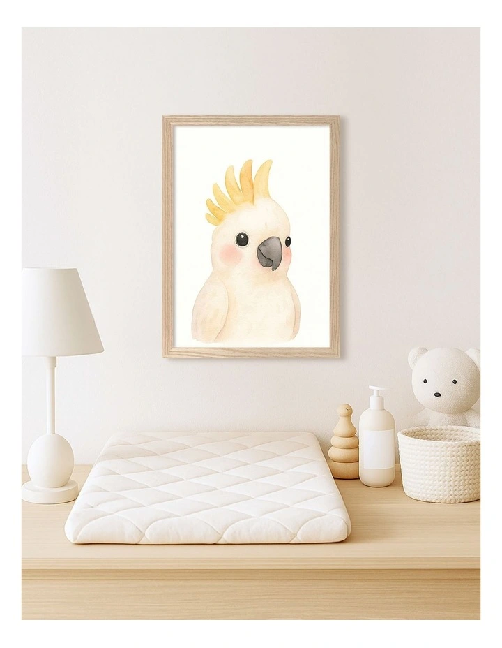 Australian Made Animal Friends Cockatoo Kids Art Print Natural Frame image 2