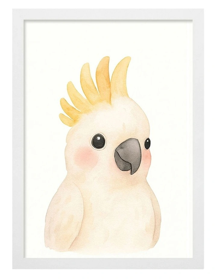 Australian Made Animal Friends Cockatoo Kids Art Print White Frame image 1