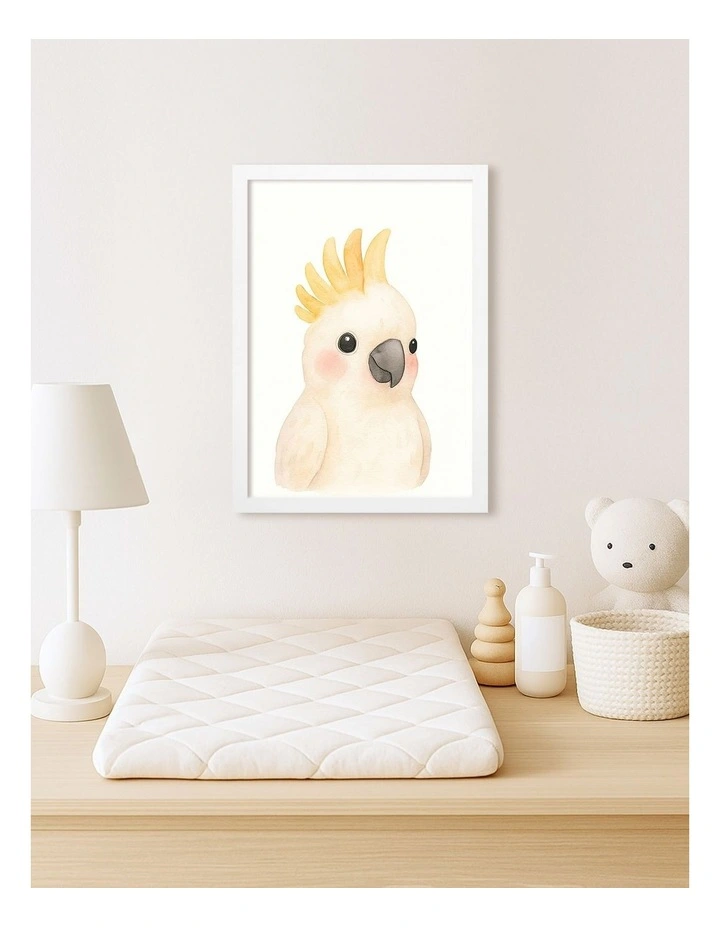 Australian Made Animal Friends Cockatoo Kids Art Print White Frame image 2
