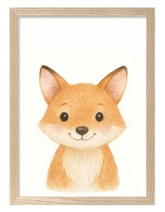 Australian Made Animal Friends Fox Kids Art Print Natural Frame