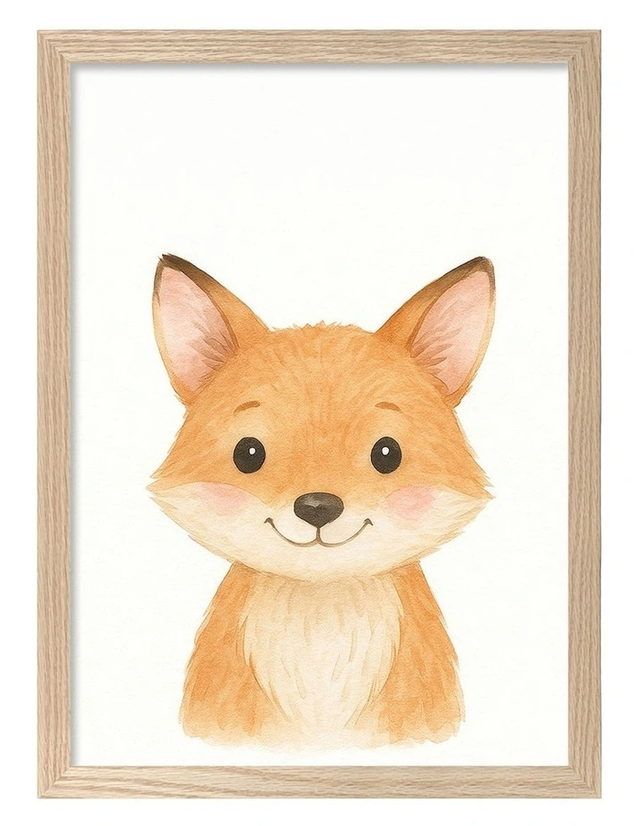 Australian Made Animal Friends Fox Kids Art Print Natural Frame image 1