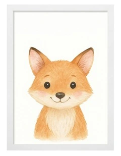 Australian Made Animal Friends Fox Kids Art Print White Frame