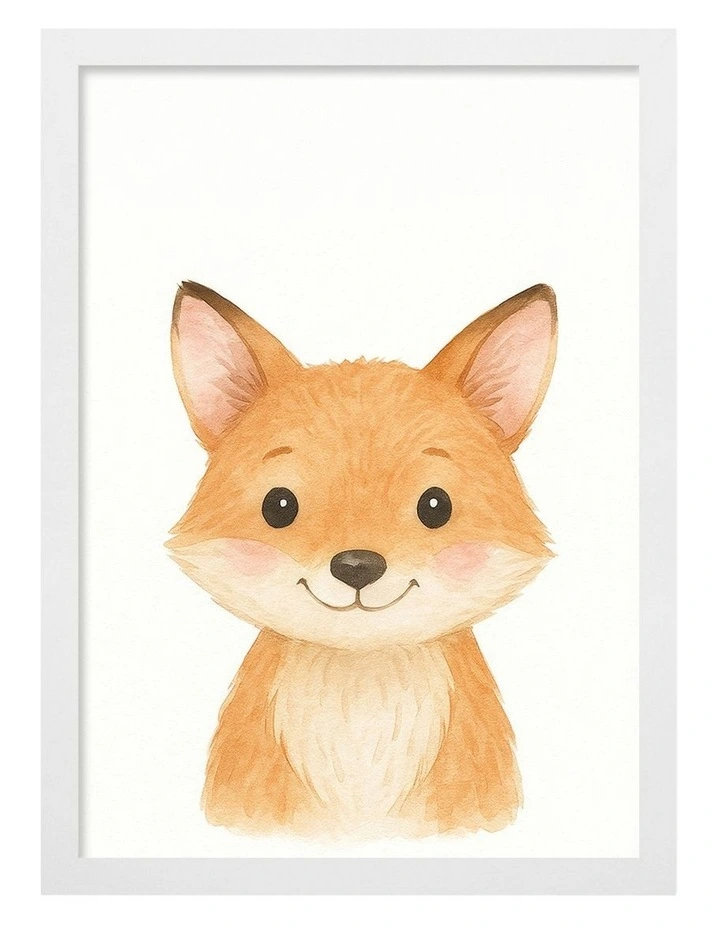 Australian Made Animal Friends Fox Kids Art Print White Frame image 1