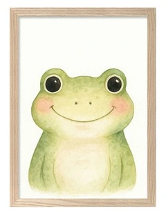 Australian Made Animal Friends Frog Kids Art Print Natural Frame