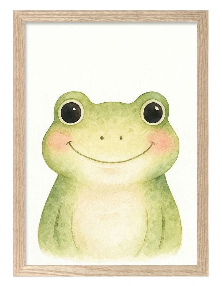Australian Made Animal Friends Frog Kids Art Print Natural Frame image 1
