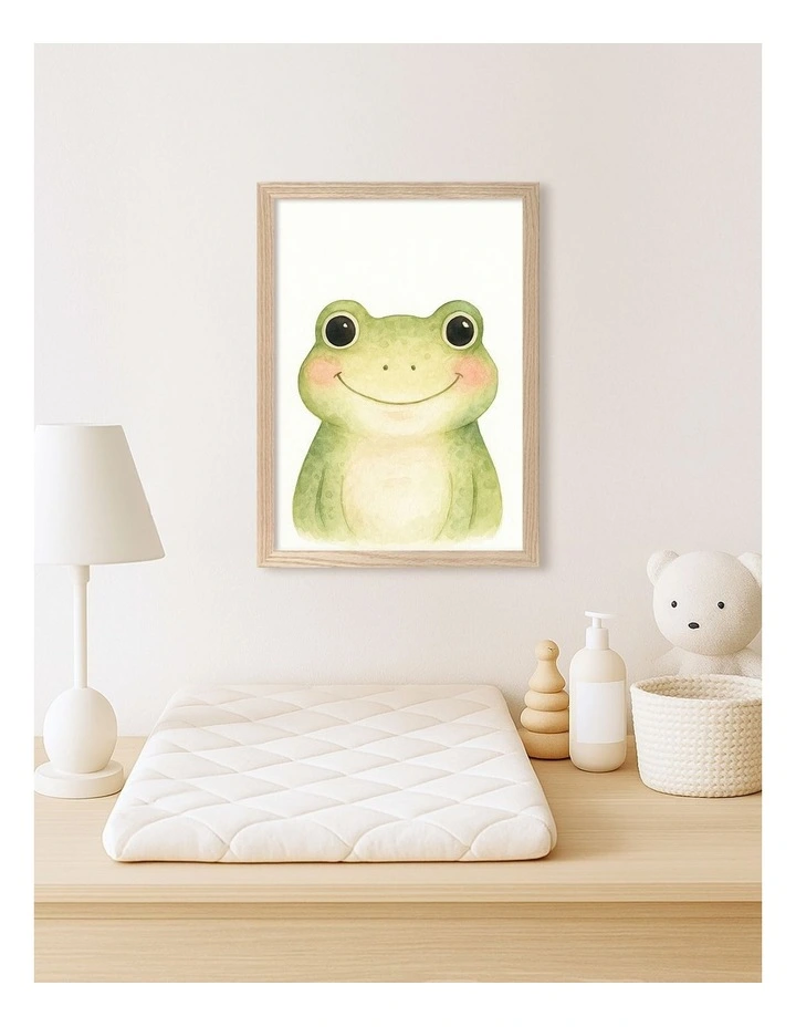 Australian Made Animal Friends Frog Kids Art Print Natural Frame image 2