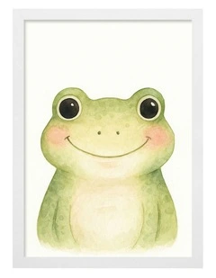 Australian Made Animal Friends Frog Kids Art Print White Frame