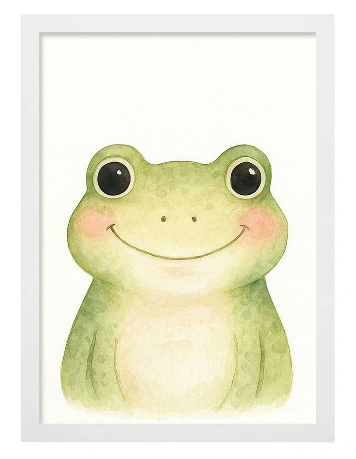 Australian Made Animal Friends Frog Kids Art Print White Frame image 1