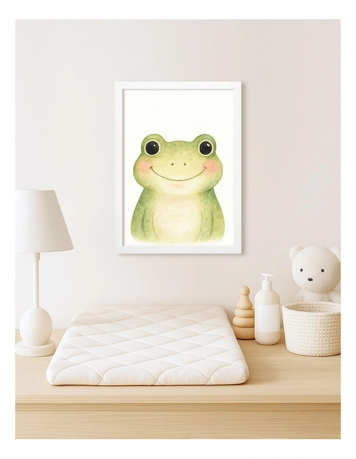 Australian Made Animal Friends Frog Kids Art Print White Frame image 2