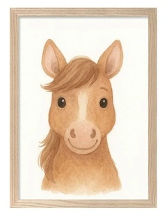 Australian Made Animal Friends Horse Kids Art Print Natural Frame