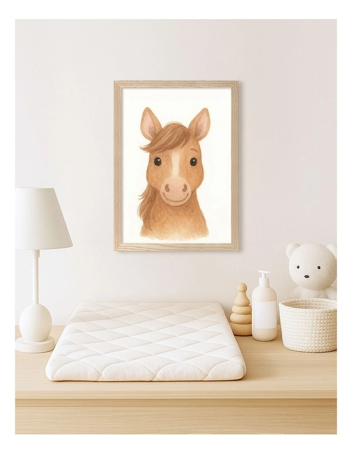 Australian Made Animal Friends Horse Kids Art Print Natural Frame image 2
