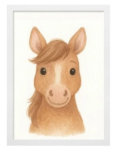 Australian Made Animal Friends Horse Kids Art Print White Frame