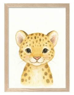 Australian Made Animal Friends Leopard Kids Art Print Natural Frame