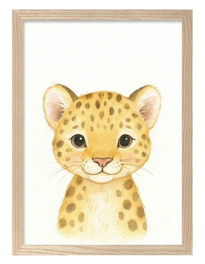Australian Made Animal Friends Leopard Kids Art Print Natural Frame image 1