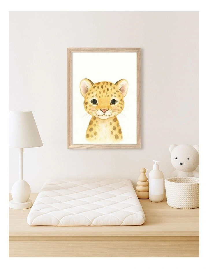 Australian Made Animal Friends Leopard Kids Art Print Natural Frame image 2