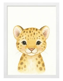 Australian Made Animal Friends Leopard Kids Art Print White Frame