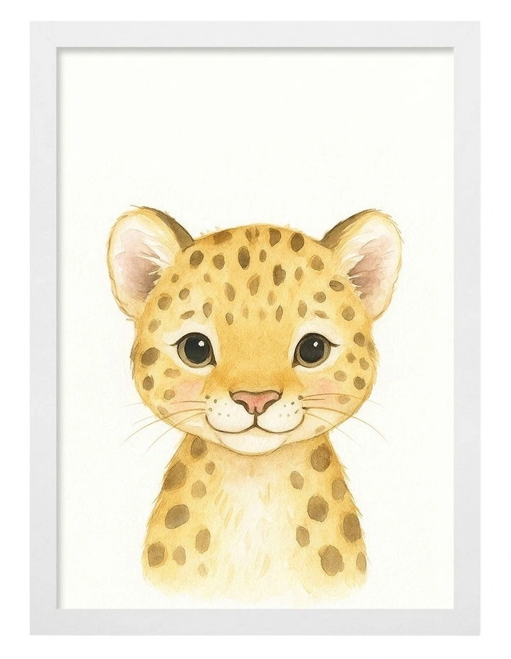 Australian Made Animal Friends Leopard Kids Art Print White Frame image 1