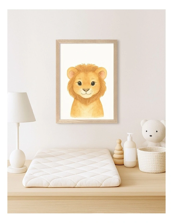 Australian Made Animal Friends Lion Kids Art Print Natural Frame image 2